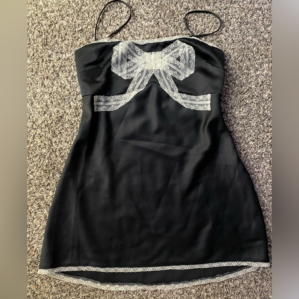 LoveShackFancy Mirelis Lace Bow Crepe Mini Dress